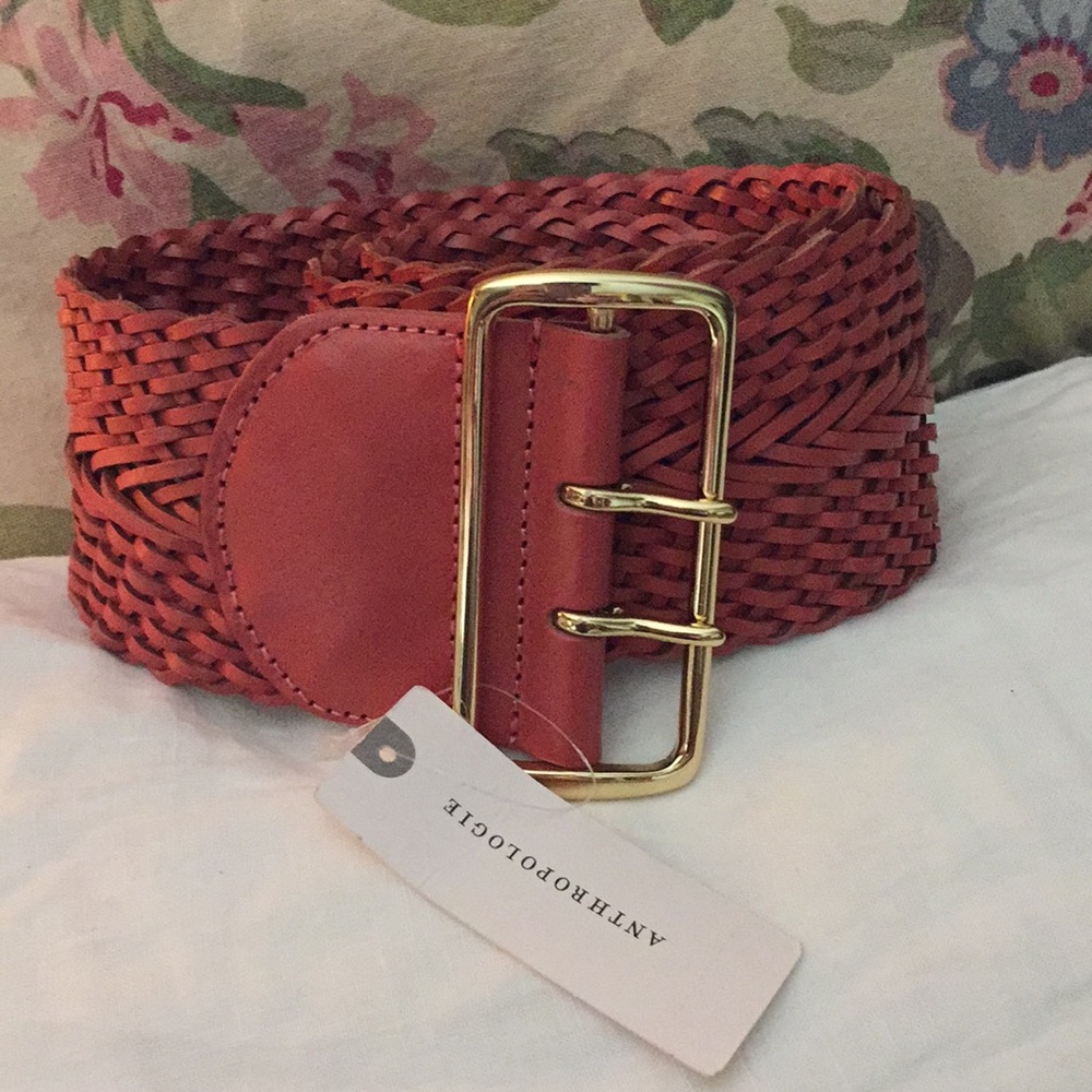 Anthropologie sz SMALL Woven Leather GOLD $108 new